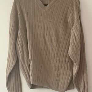 Perry Ellis Men's V-Neck Ribbed Sweater in Taupe